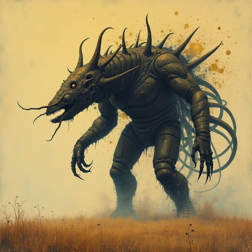 Body-Horror Mecha in Ukiyo-e Gouache Style