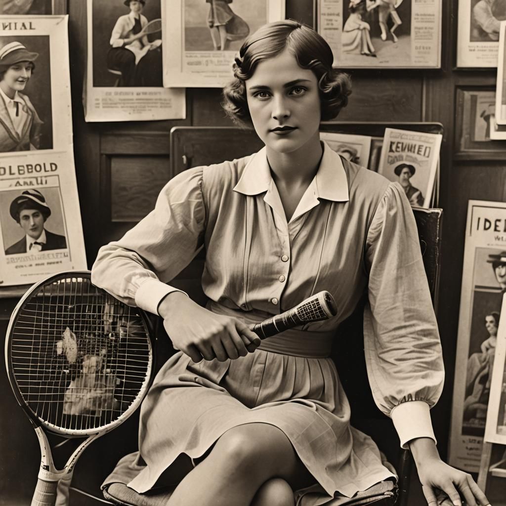 1920s Tennis Woman in Library, Cinematic Portrait