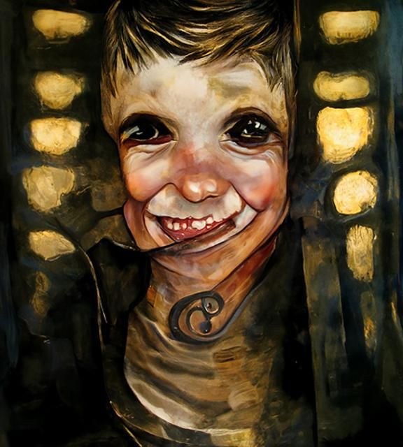 Smiling Child Portrait in Watercolor Style