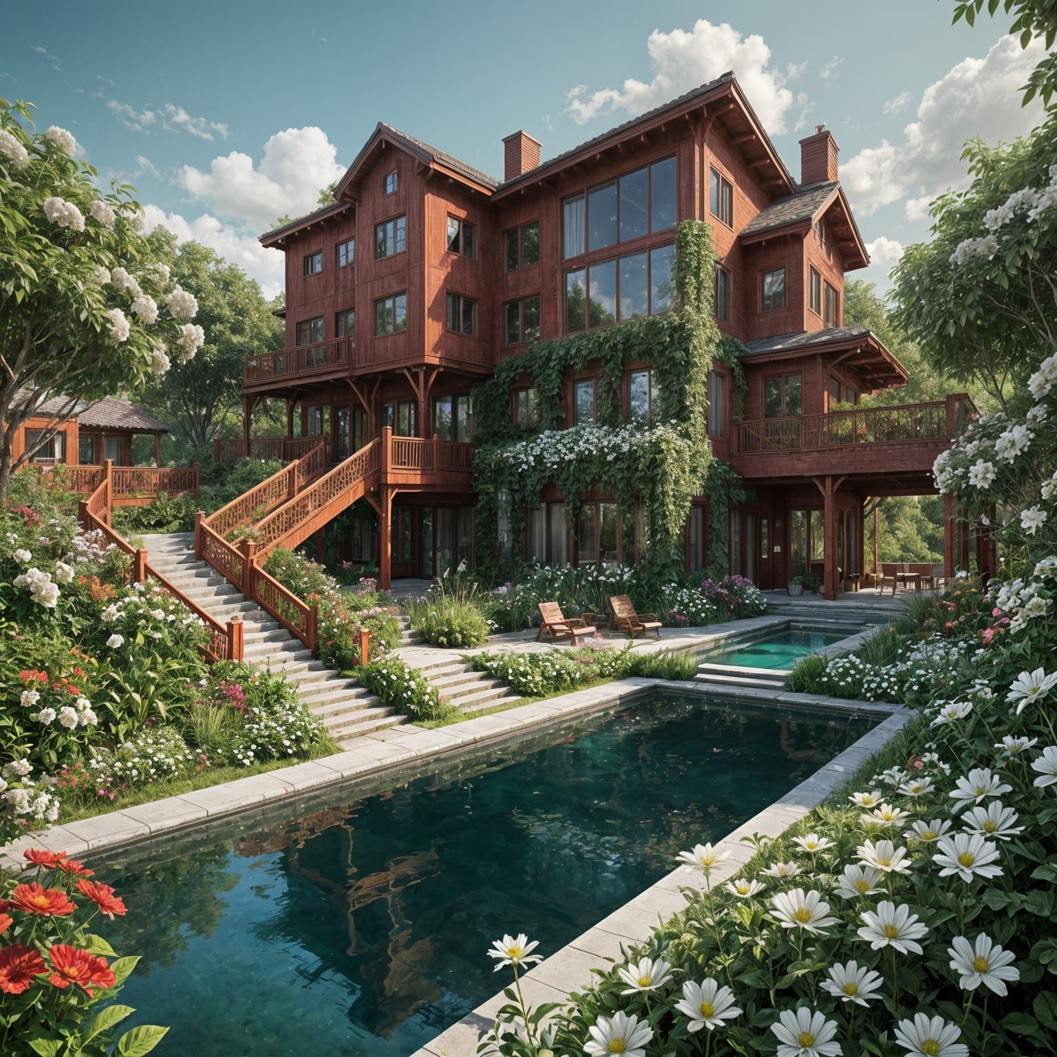 Surreal Red Estate in Vibrant Color