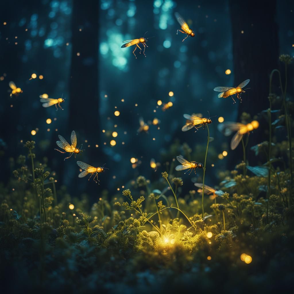 Cinematic Film Still of Fairies and Fireflies