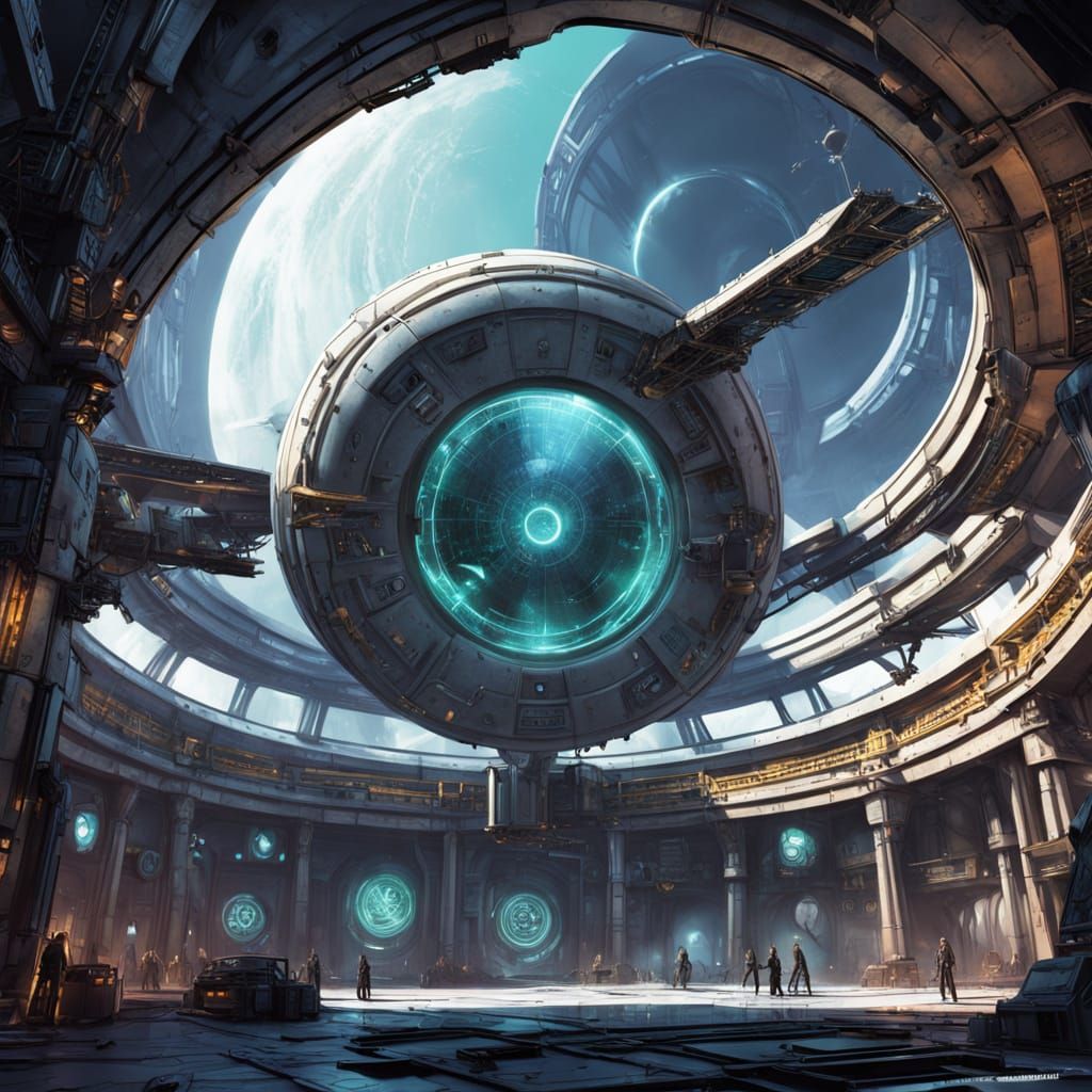 Marble Portal in Military Hangar, Comic Book Style