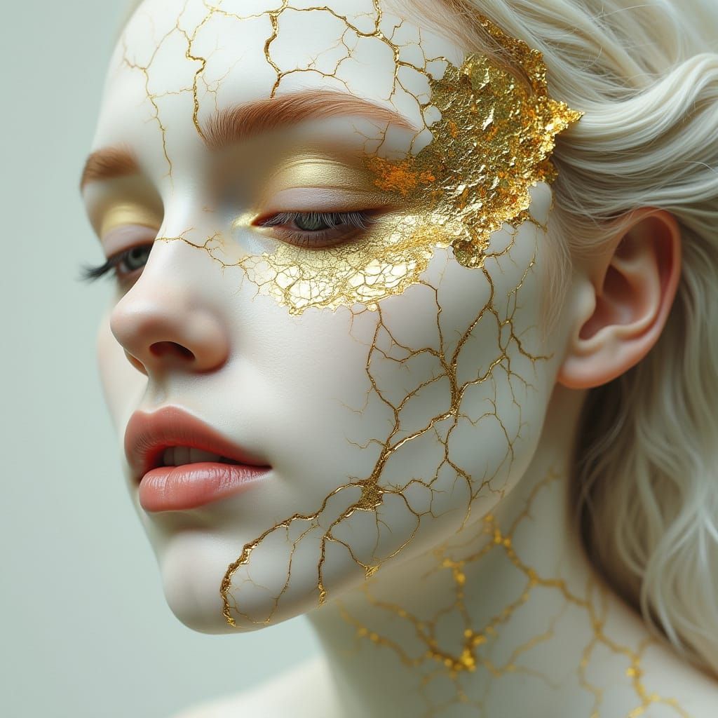 Ivory and Gold Woman Portrait in Renaissance Style