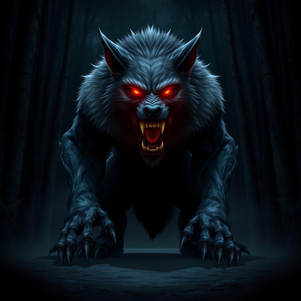 Menacing Werewolf Emerges from Dark Forest
