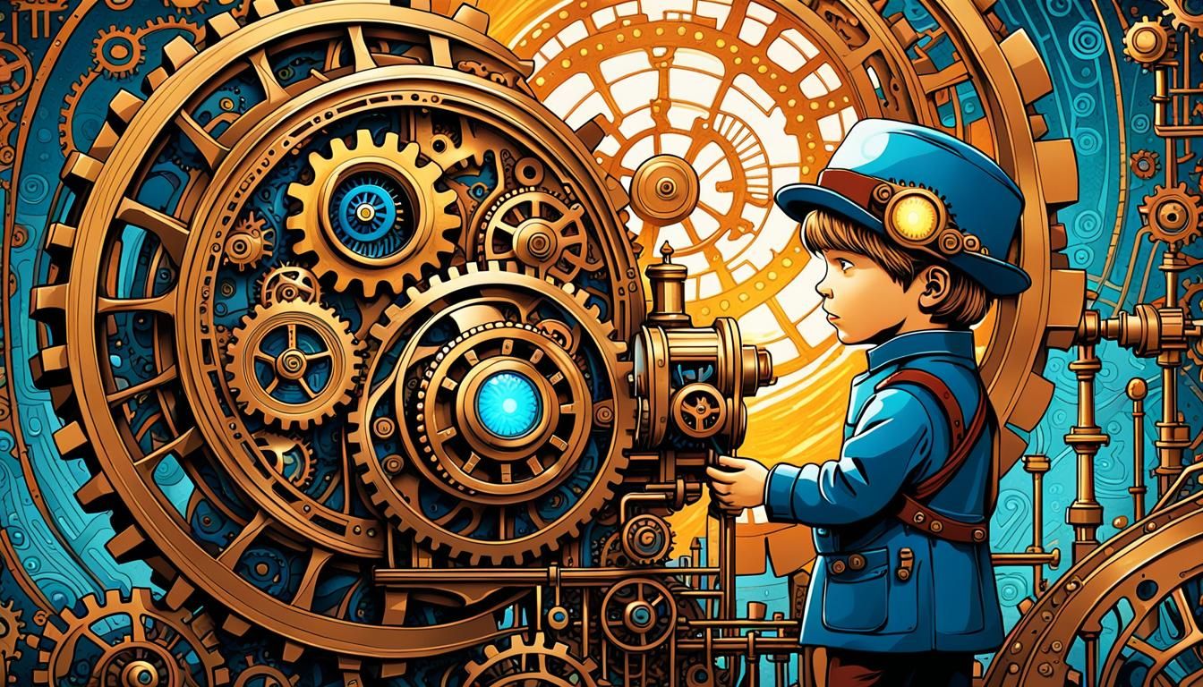 Steampunk Engine with Artificial Intelligence Illustration