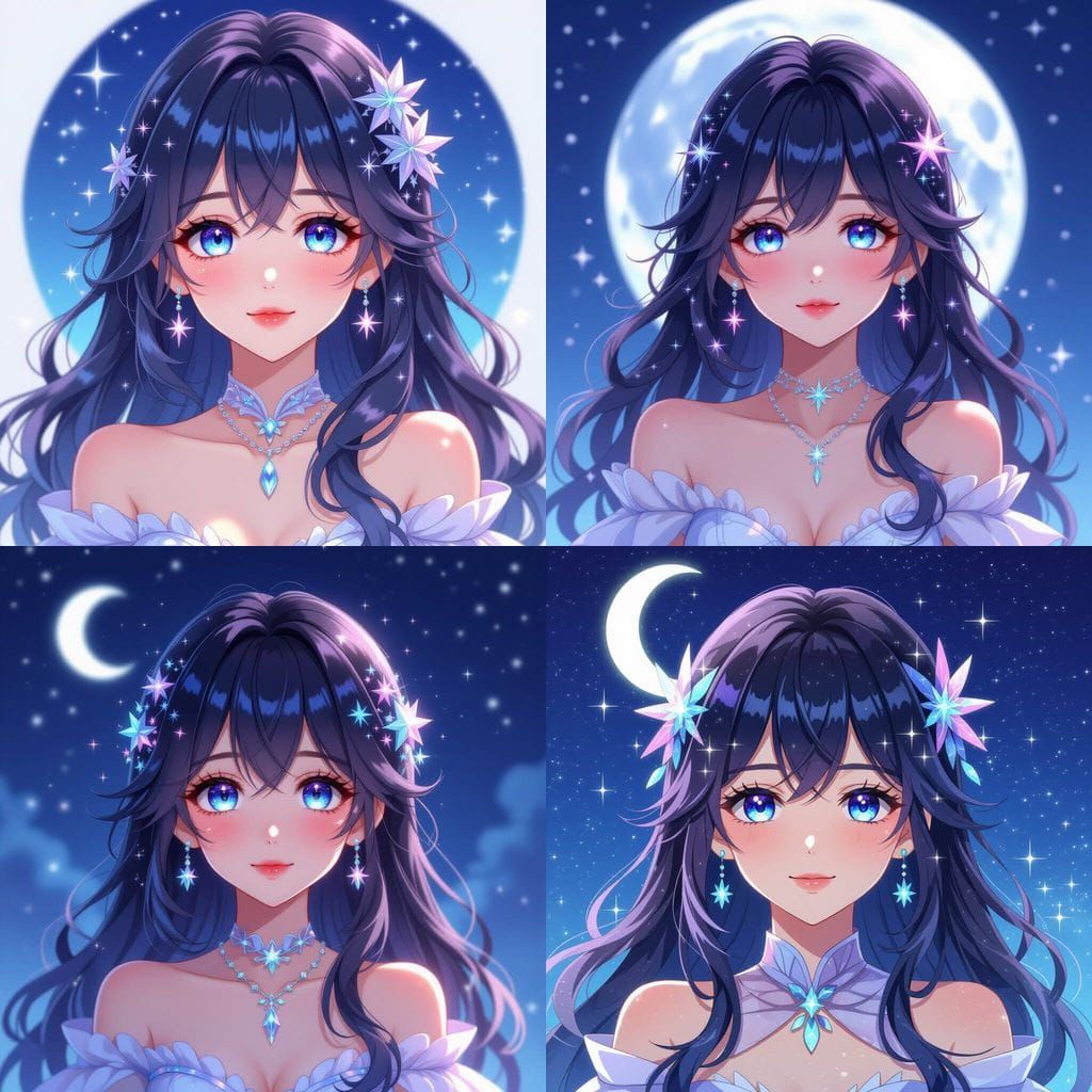 Goddess with Starry Hair in Anime Style