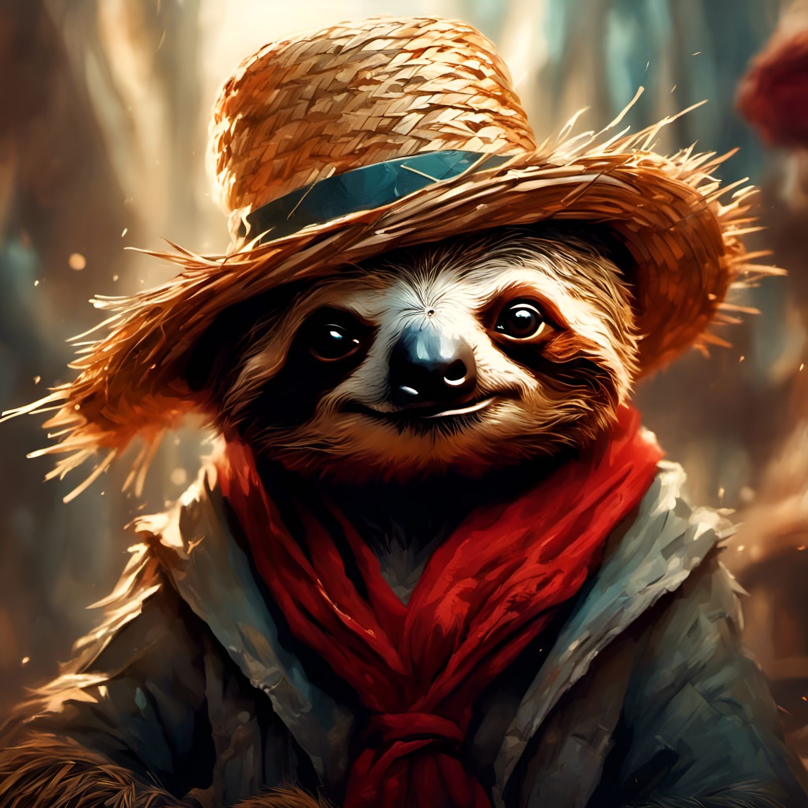 Chibi Sloth with Red Beard in Maximalist Style