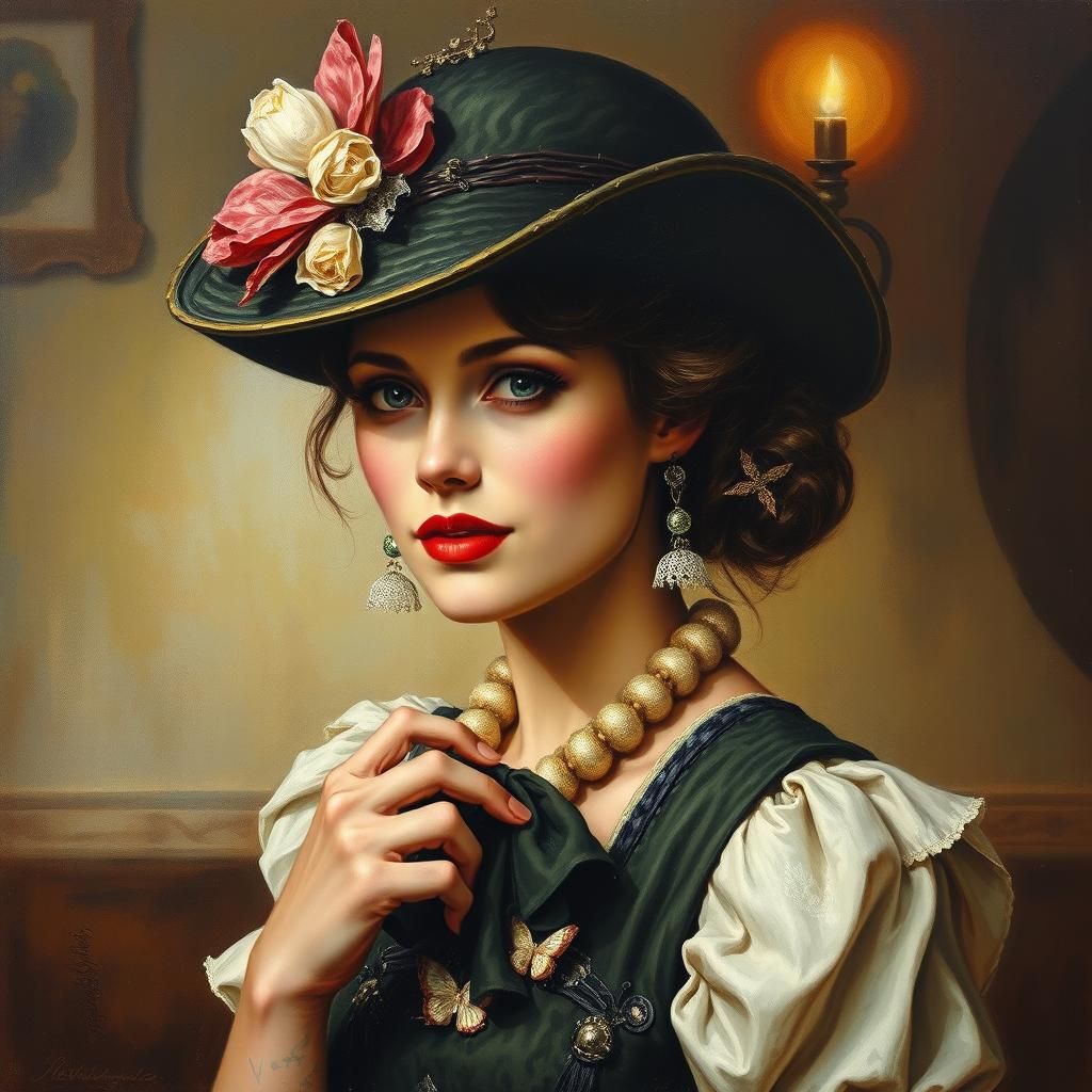 Sassy Saloon Girl in Art Brut Oil Painting