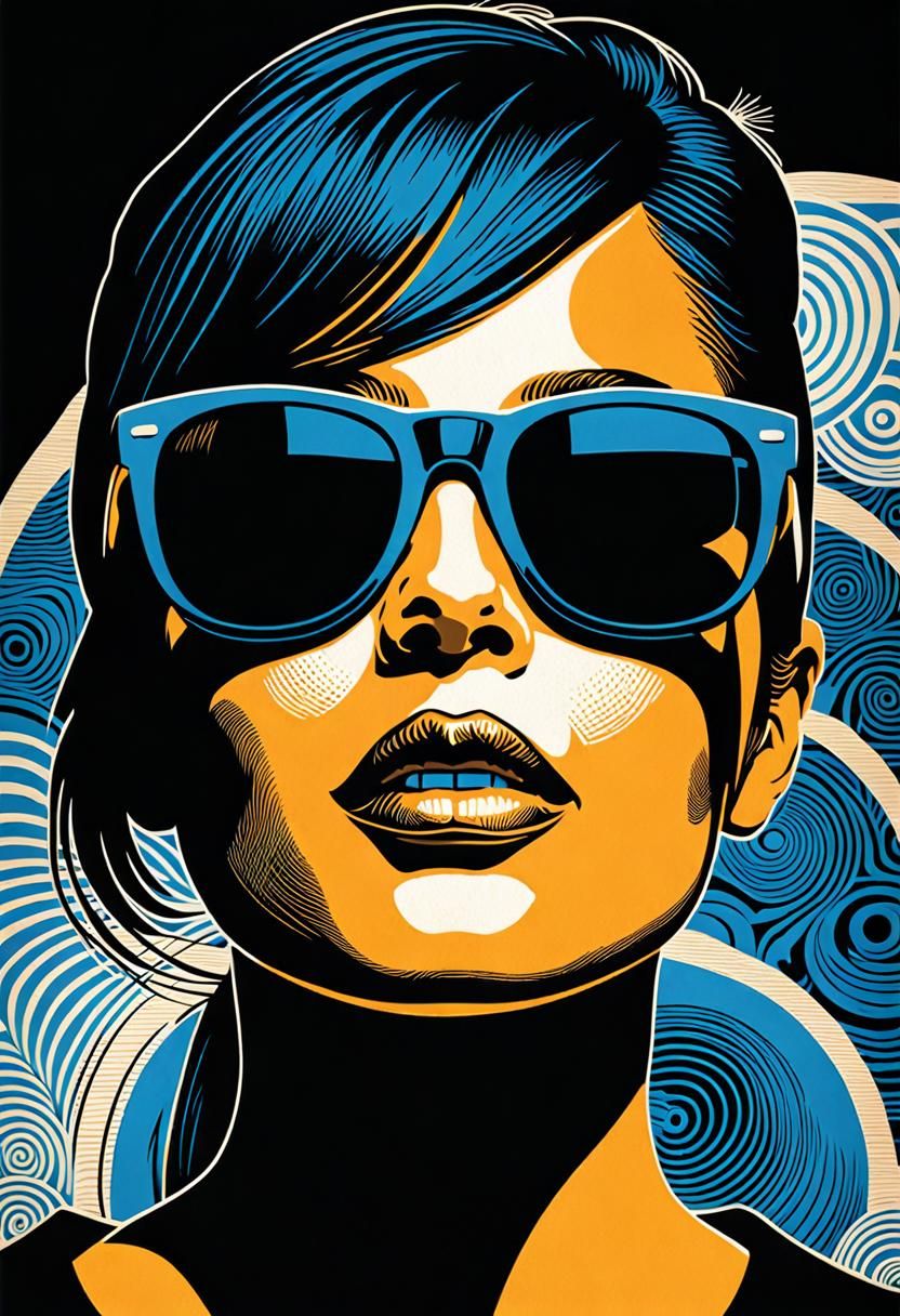Disturbing Woodcut: Woman in Sunglasses, Dark Fantasy Art
