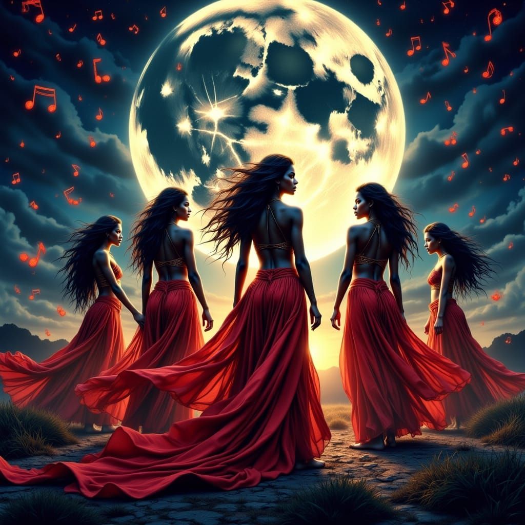 Warrior Women Stand in Glowing Full Moon