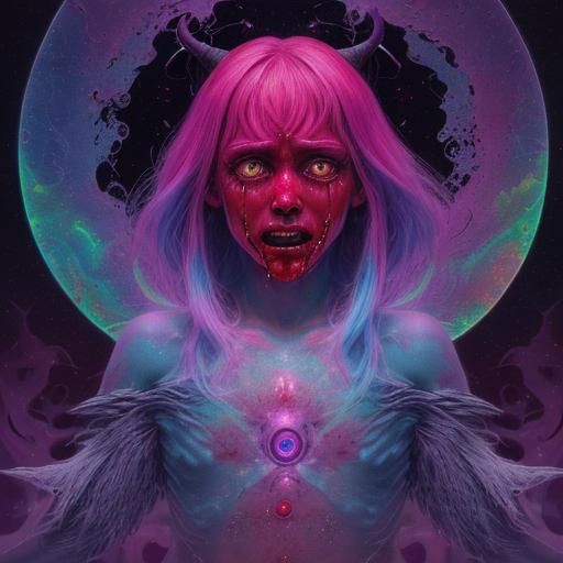 Demon Crying Blood: Holographic Astral Illustration