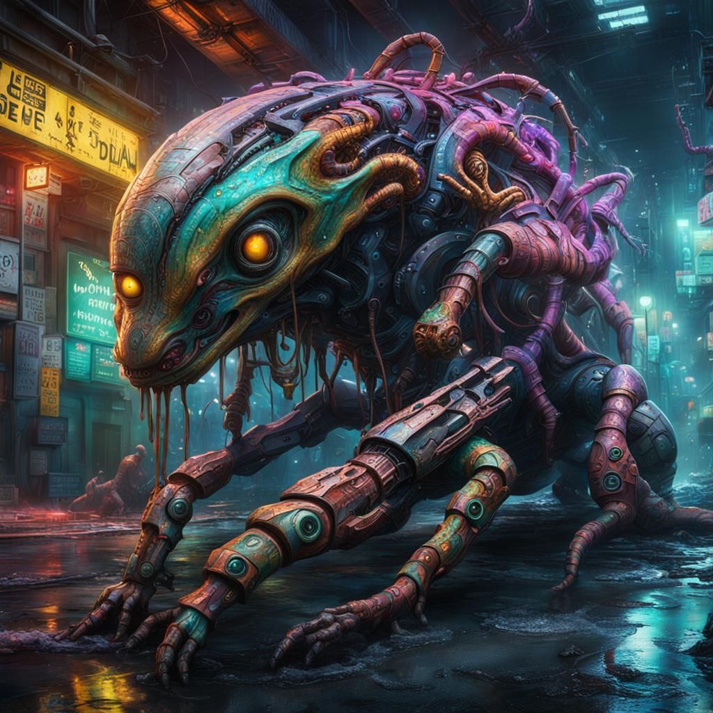 Cyberpunk Alien Creature in New York Sewer