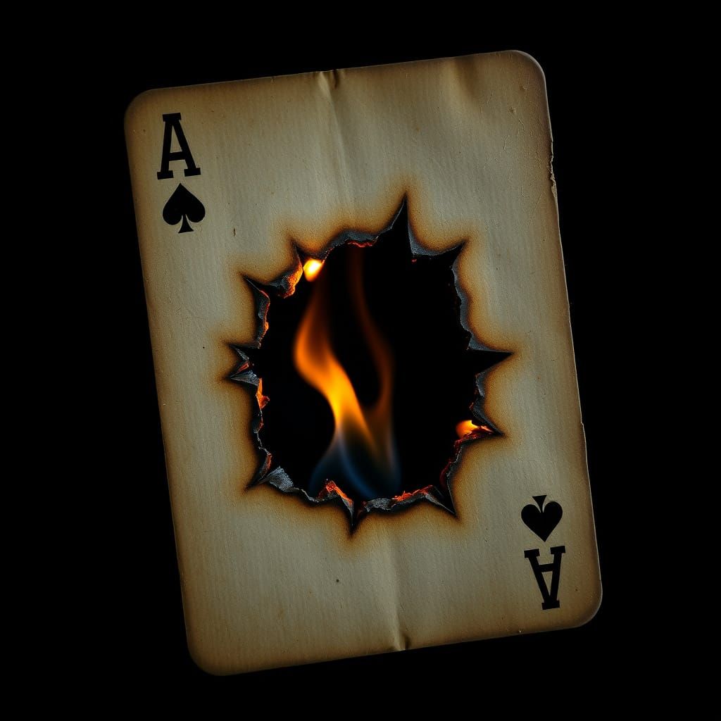 Burning Playing Card in Dark Surrealism Style