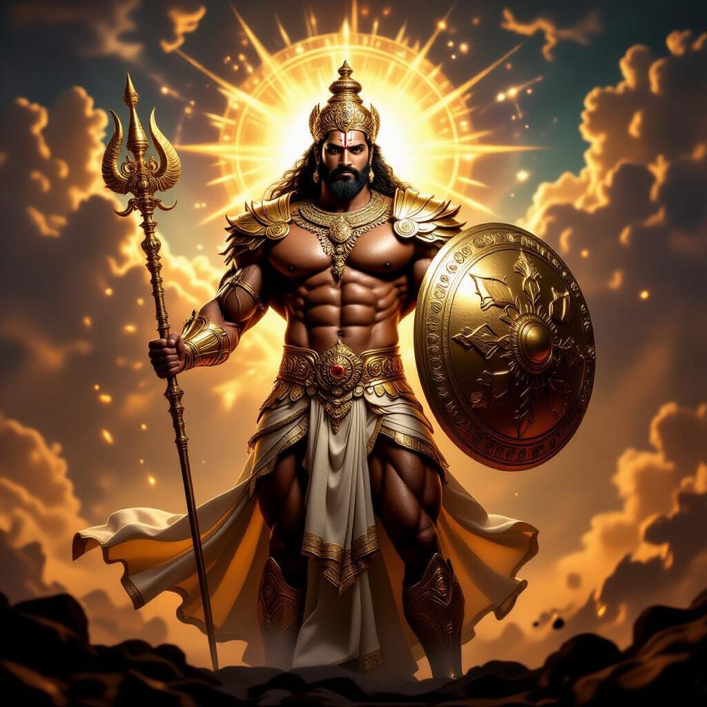 Divine Warrior Embodies Omnipotence in Golden Armor