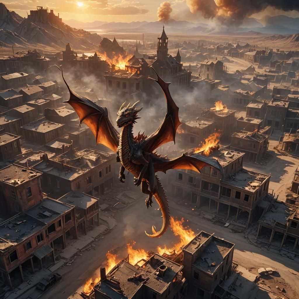 Dragon in Ghost Town: Cinematic Digital Painting