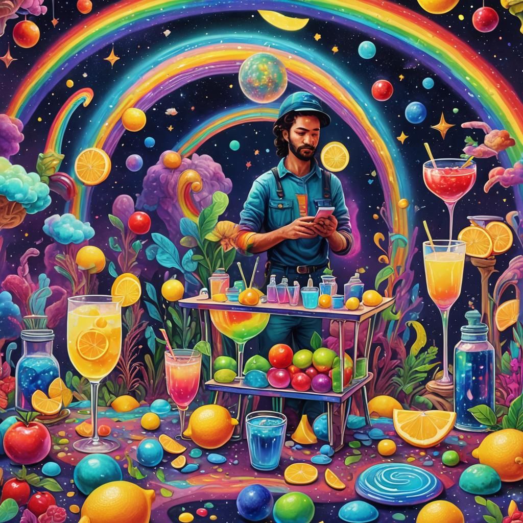 Holographic Rainbow Lemonade Stand Illustration