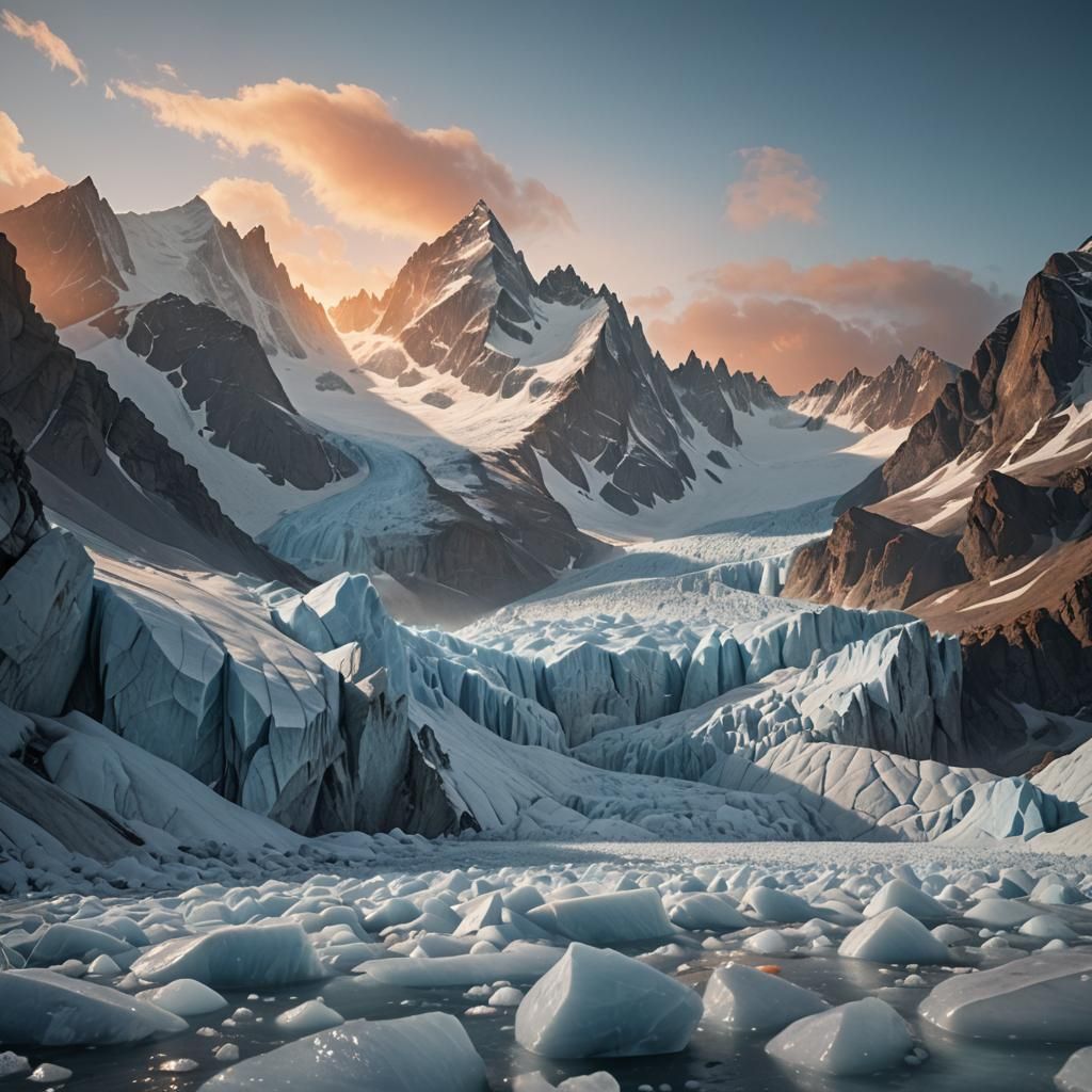 Photorealistic Glacier Scene at Misty Sunrise