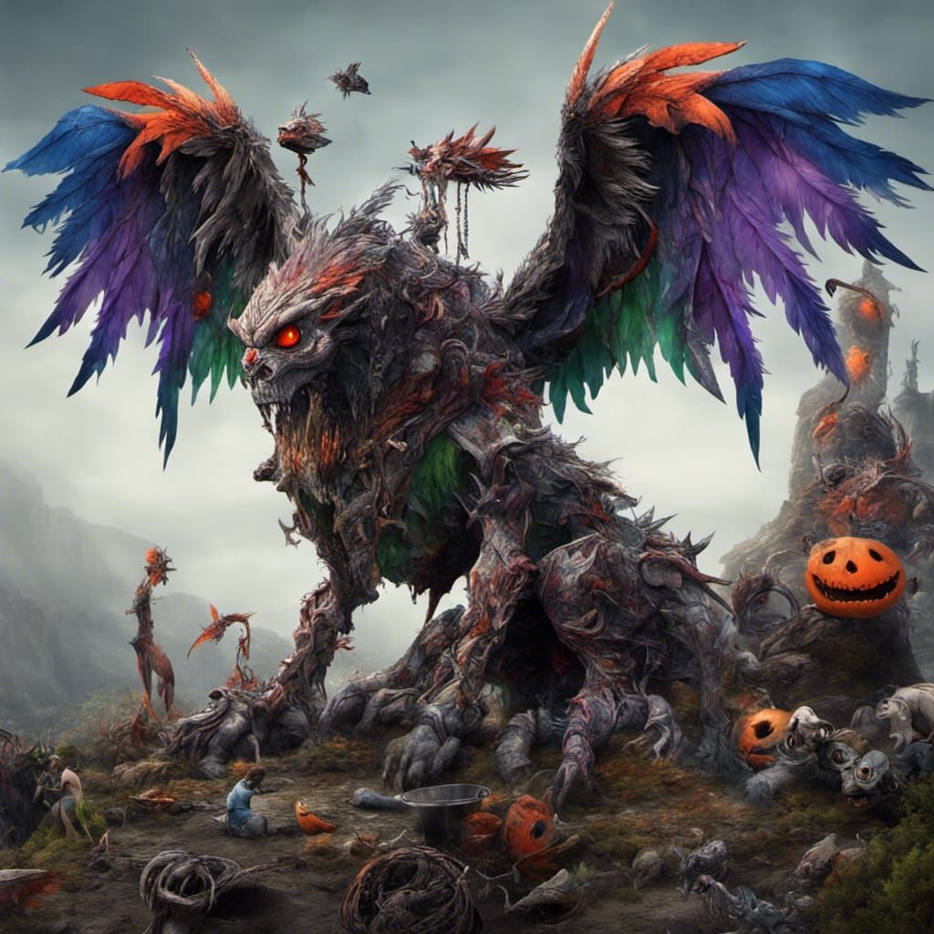 Scrap Monster Feasting on Waste, Digital Matte Painting