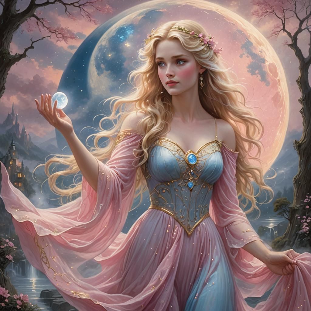 Ethereal Goddess Holding the Moon in Fantasy Art