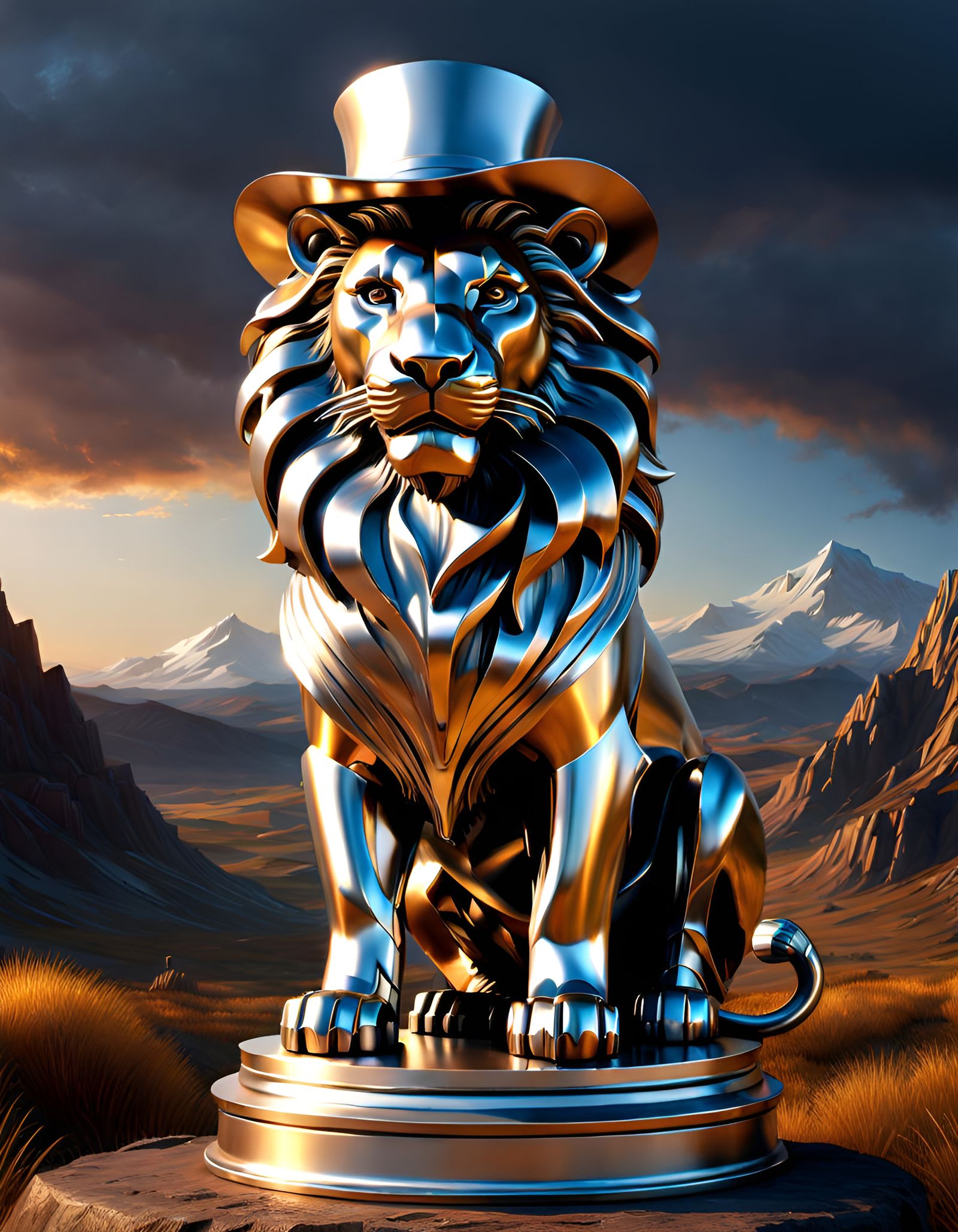 Scrap Metal Lion Sculpture with Hat