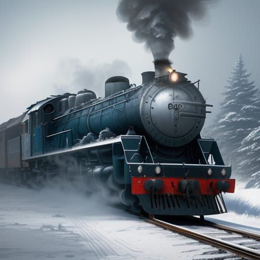 Hyperrealistic Train in Snowy Landscape