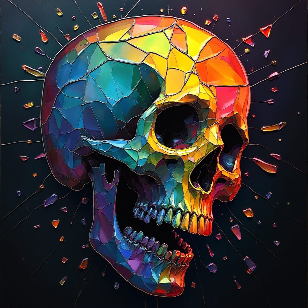 Rainbow Skull in Catholic Stained Glass Style