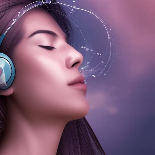 Woman Listening to Music in a Colorful Dreamscape