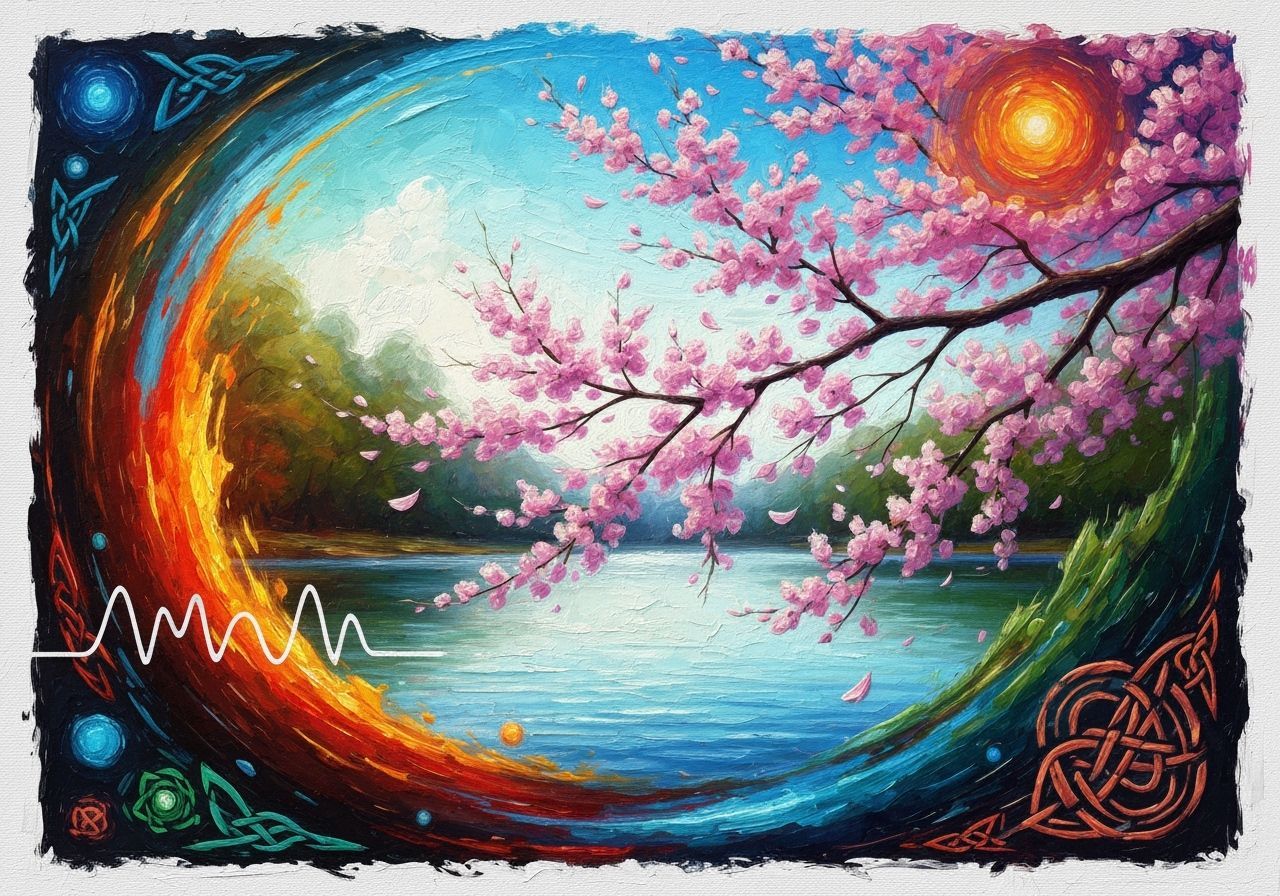 Sakura Blossoms with Celtic Knots in Impasto Style