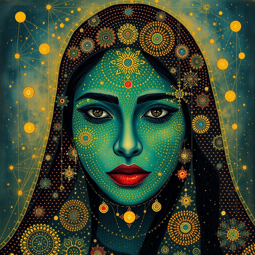 Surreal Bhil Starlight Muse in Central Indian Celestial Atti...