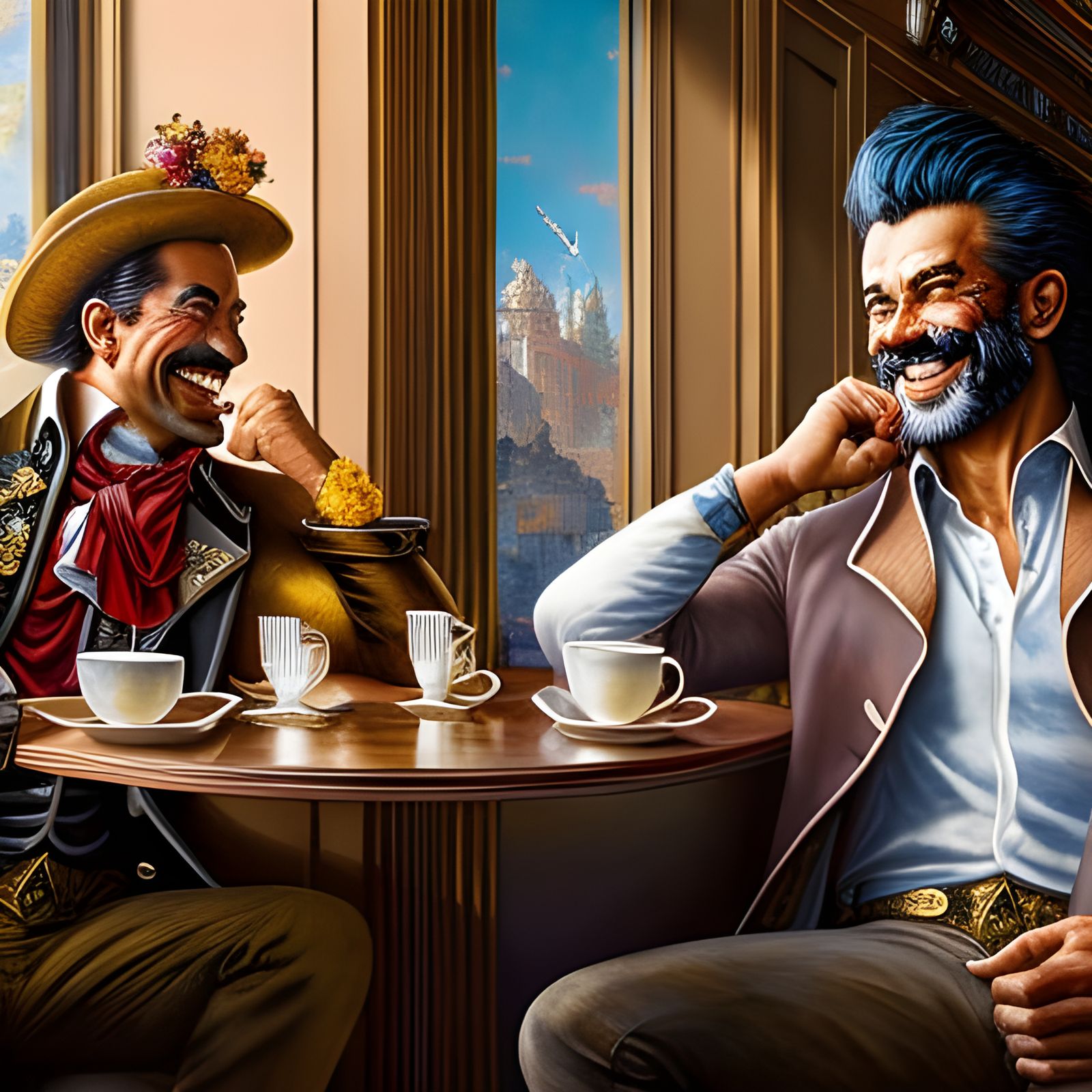 Happy Man in Cafe: Rococo Hyperdetailed Portrait