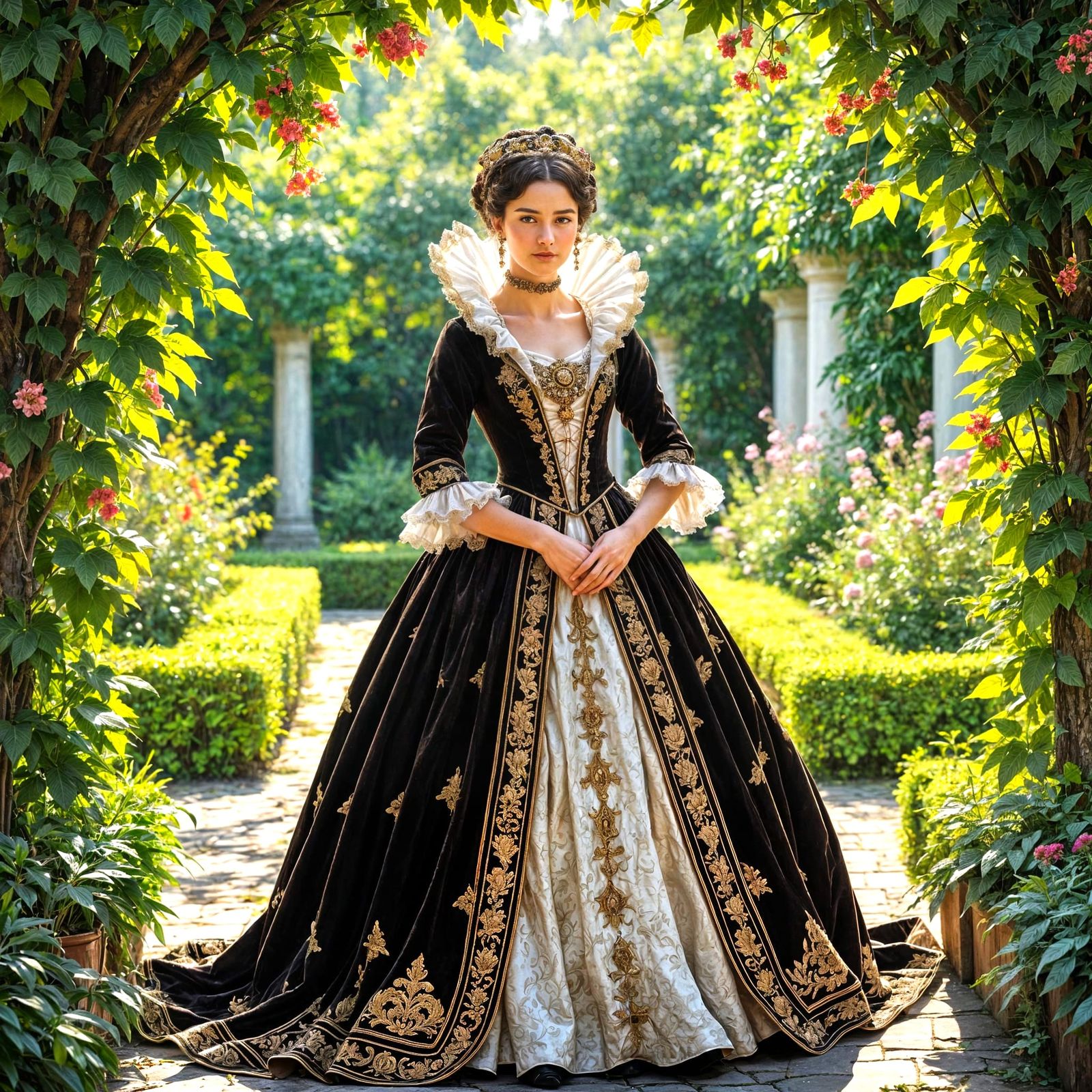 Elizabethan Noblewoman in Garden, Renaissance Portrait Style