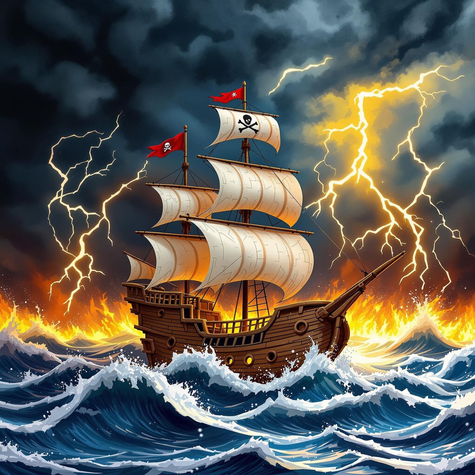 Paper Pirate Ship in Roaring Storm