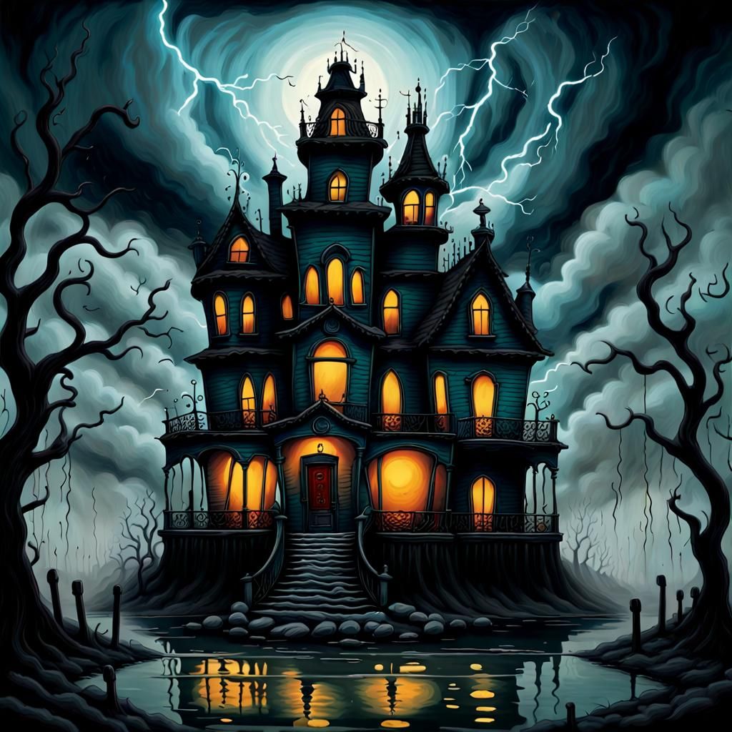 Haunted House of Horrors in Surreal Goth Style