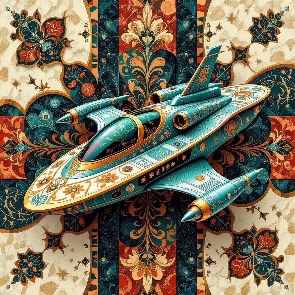 Teslapunk Spaceship Art Deco & Nouveau Fusion