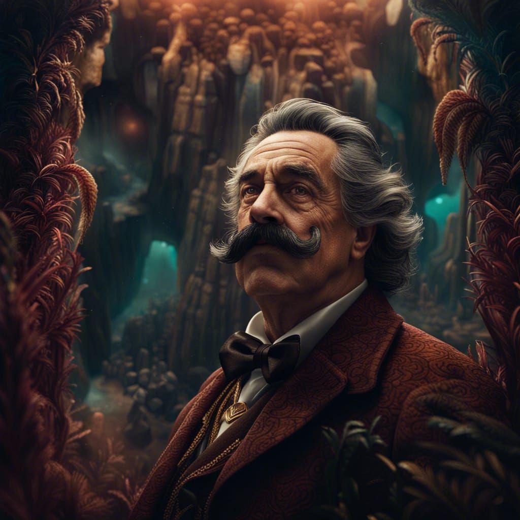 Vintage Portrait of Man with Mustache, Detailed Matte Painti...