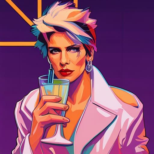1980s Post Woman Cocktail Portrait in Album Art Style