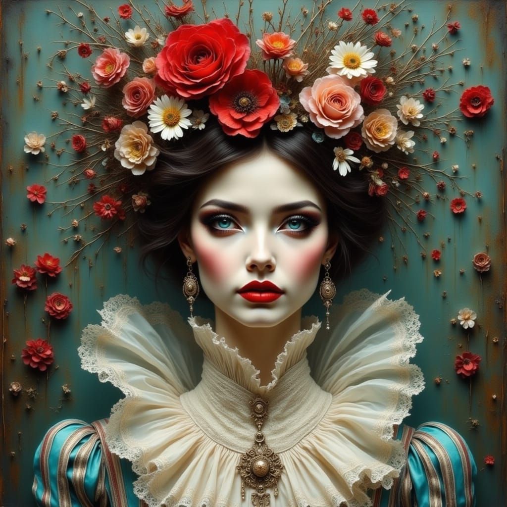 Surreal Woman with Ornate Floral Headpiece