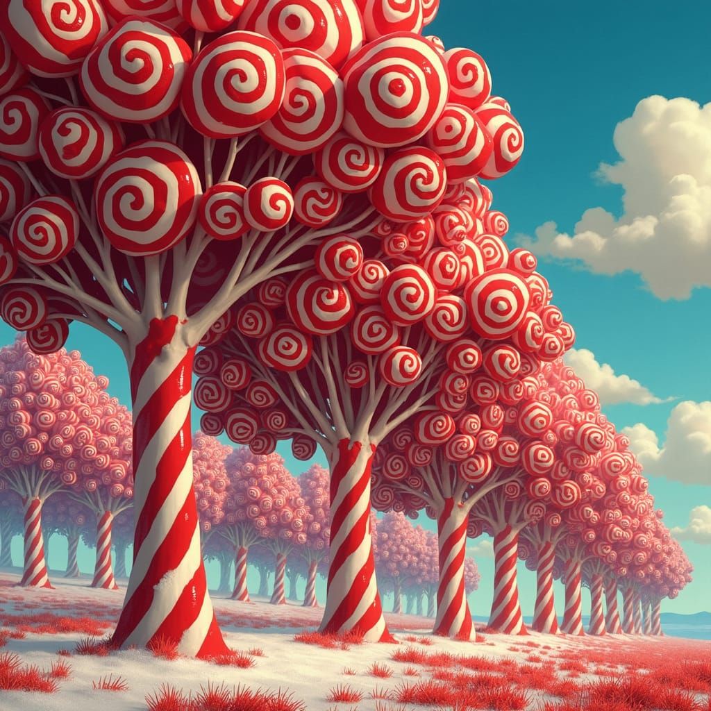 Candy Cane Forest in Pop Surrealist Style