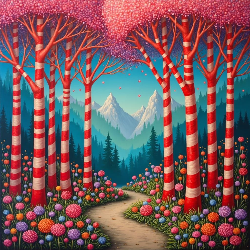 Candy Cane Forest in Pop Surrealist Style