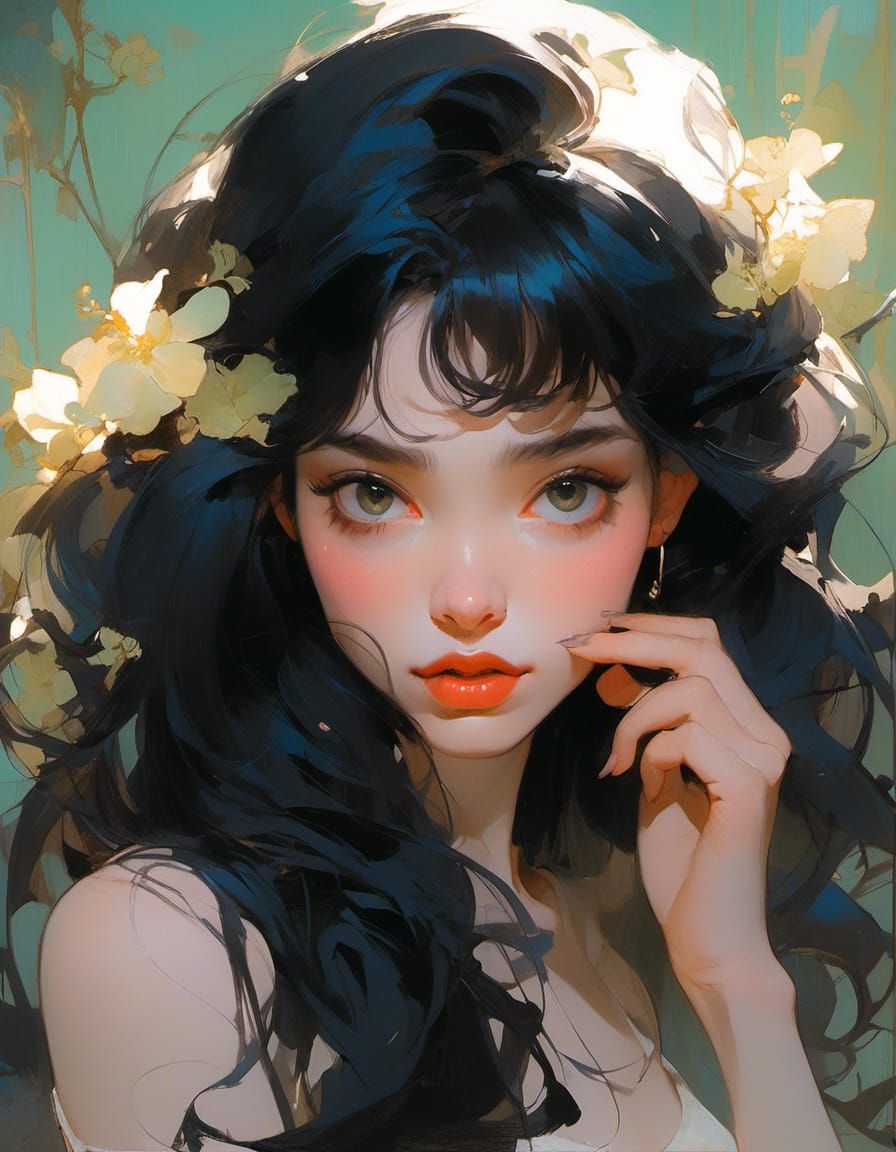 Girl with Black Hair in Midjourney Style