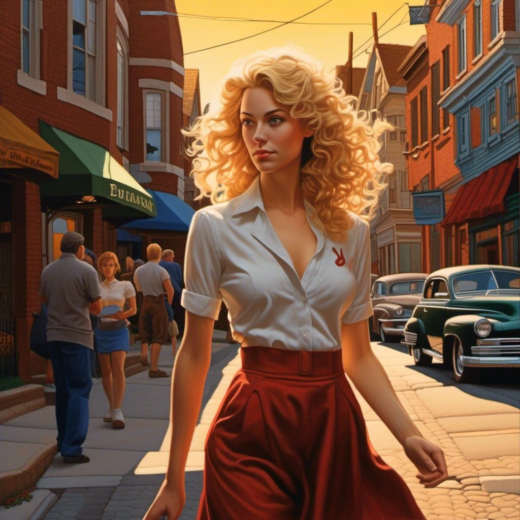 Fantasy Woman Walking Down a Street