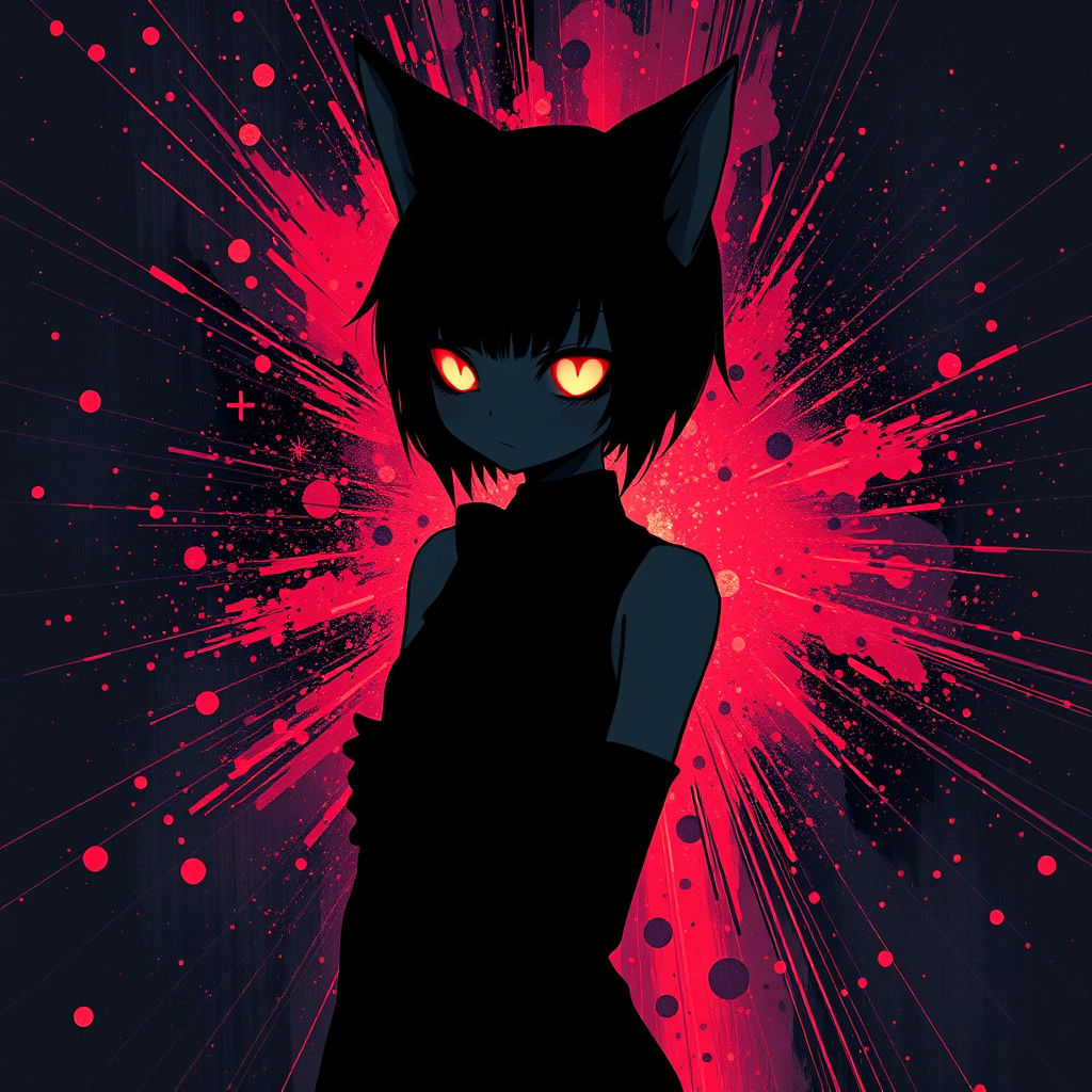Dark Fantasy Neko Girl in Neo-Glitch Art Style