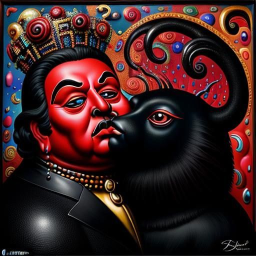 Surreal Kiss in a Botero-Inspired Style