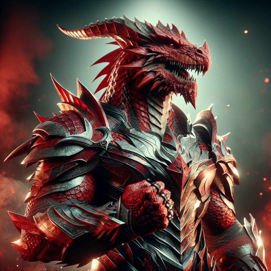 Armored Red Dragonborn Fighter Ready for Battle