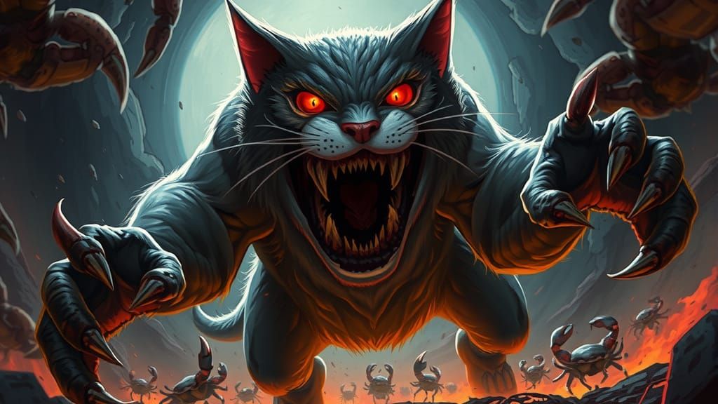 Gargantuan Demon Cat Unleashes Fury on Hellish Realm