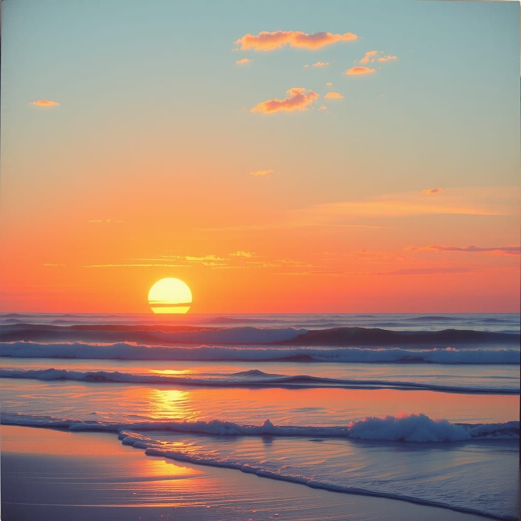 Tranquil Beach Sunset in Impressionistic Style