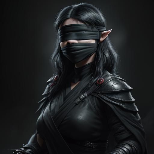Blindfolded Elf Ninja in Dark Fantasy Style
