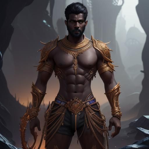 Tamil Men with Six Pack Abs in Detailed Matte Painting