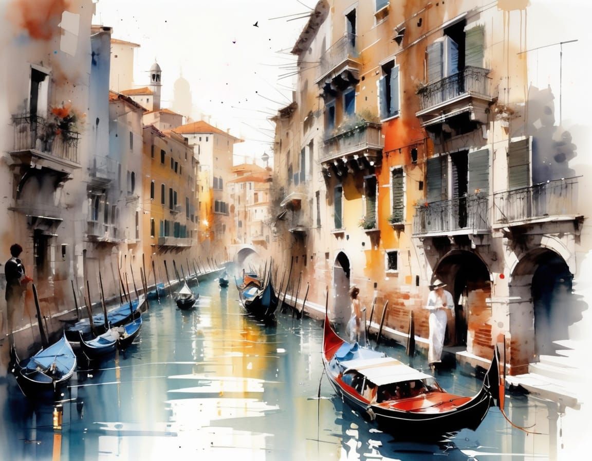 Ethereal Moonlit Venetian Canal Watercolor