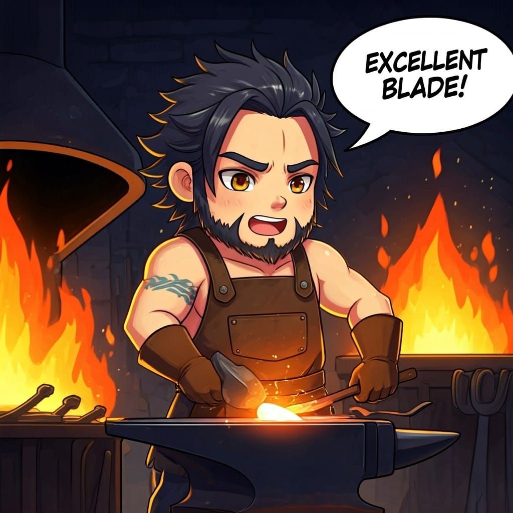Hephaestus Proudly Crafts Vibrant Chibi Anime Masterpiece
